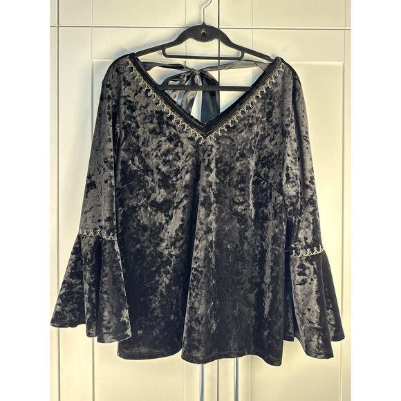 Adiva Tops - ADIVA Womens Crushed Velvet Boho Top XL Black